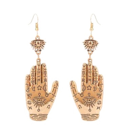 Gold Alloy Hamsa & Evil Eye Earrings – Boho Luxe Jewelry - Picture 1 of 2
